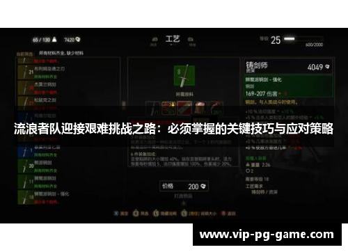 流浪者队迎接艰难挑战之路：必须掌握的关键技巧与应对策略